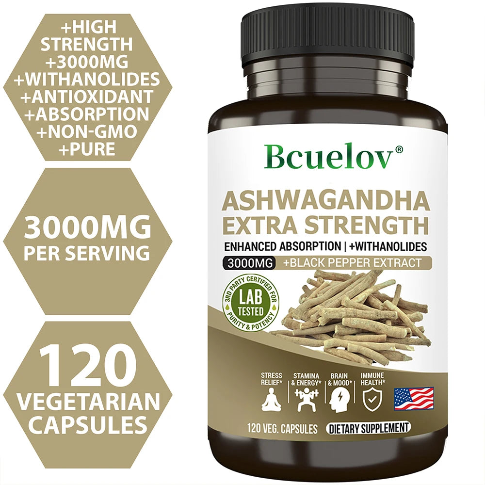 Ashwagandha 3000mg with Black Pepper β Stress Relief, Sleep & Immune Support | Vegan & Gluten-Free