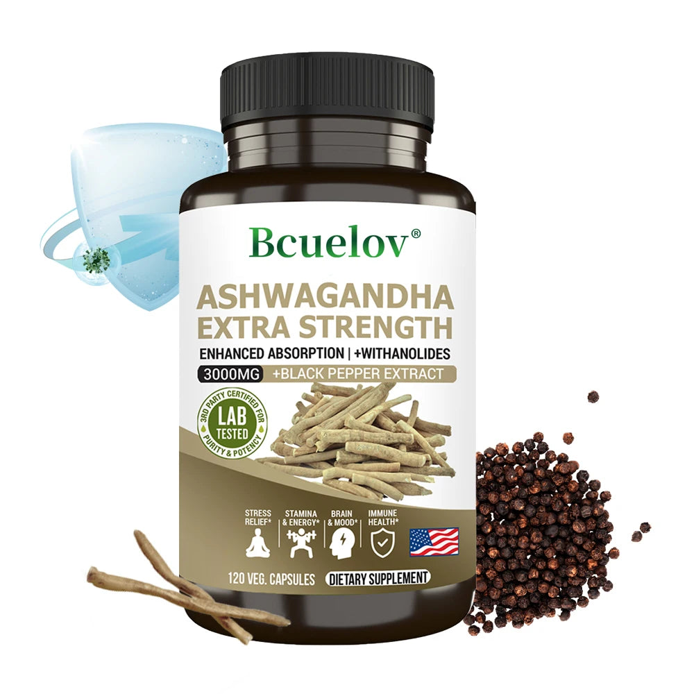 Ashwagandha 3000mg with Black Pepper β Stress Relief, Sleep & Immune Support | Vegan & Gluten-Free