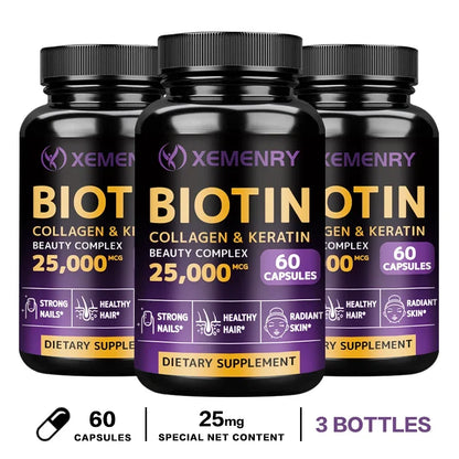 Biotin + Collagen + Keratin Capsules – 120 Count | Hair Growth, Strong Nails & Joint Support