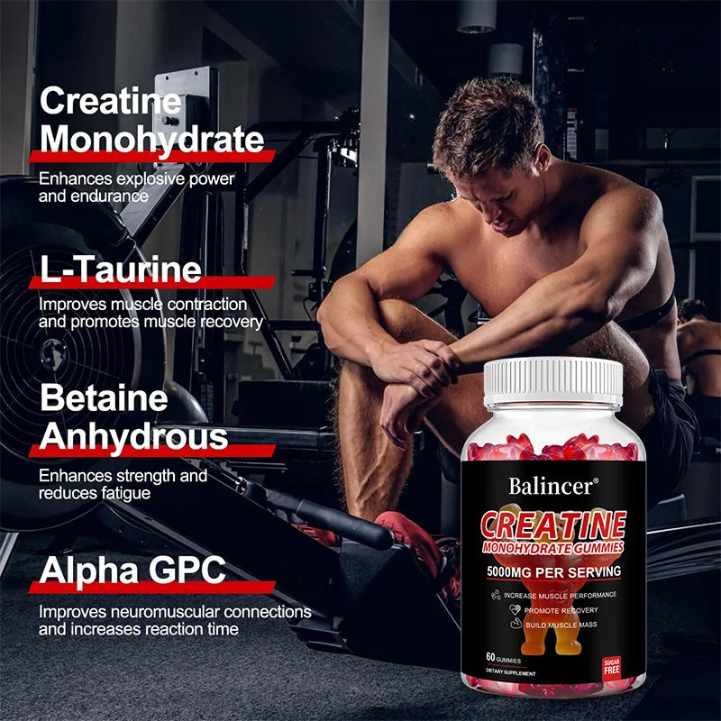 Creatine Monohydrate Gummies - Pre/post Workout, Fitness, Strength, Muscle Building Provide Energy Supplements