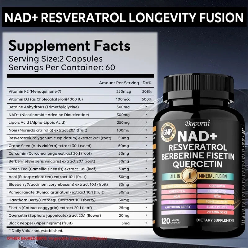 NAD+ Resveratrol Berberine Fusion – 1000mg | Cellular Energy, Endurance & Healthy Aging
