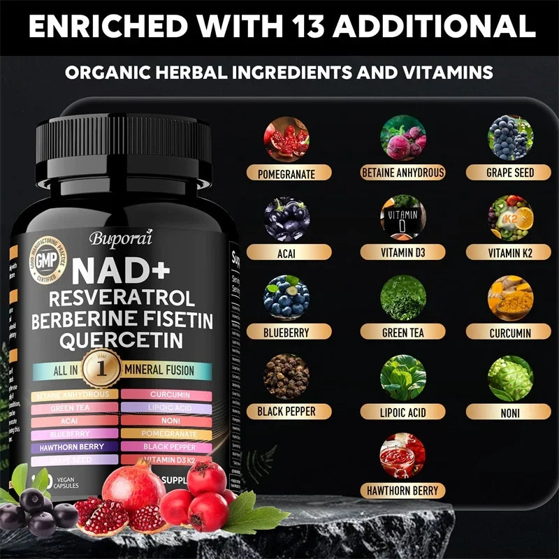 NAD+ Resveratrol Berberine Fusion – 1000mg | Cellular Energy, Endurance & Healthy Aging
