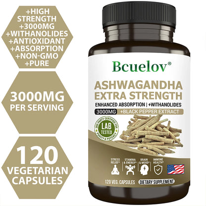 Ashwagandha 3000mg with Black Pepper – Stress Relief, Sleep & Immune Support | Vegan & Gluten-Free