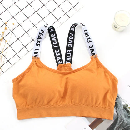 Women Letter Strap Sports Bra Sexy Seamless Fitness Underwear Elastic Slim Crop Top Breathable Push Up Yoga Vest Sportswear