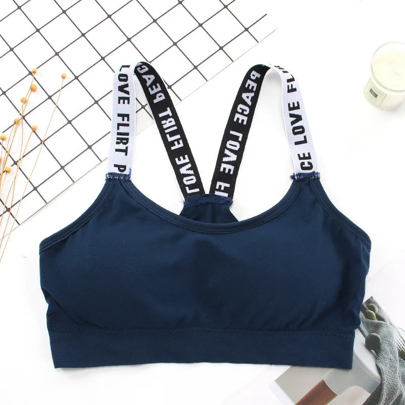 Women Letter Strap Sports Bra Sexy Seamless Fitness Underwear Elastic Slim Crop Top Breathable Push Up Yoga Vest Sportswear