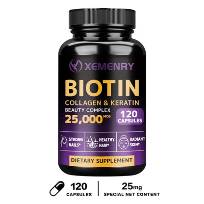 Biotin + Collagen + Keratin Capsules – 120 Count | Hair Growth, Strong Nails & Joint Support