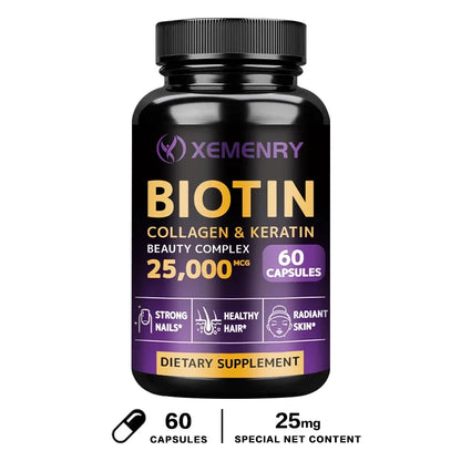 Biotin + Collagen + Keratin Capsules – 120 Count | Hair Growth, Strong Nails & Joint Support