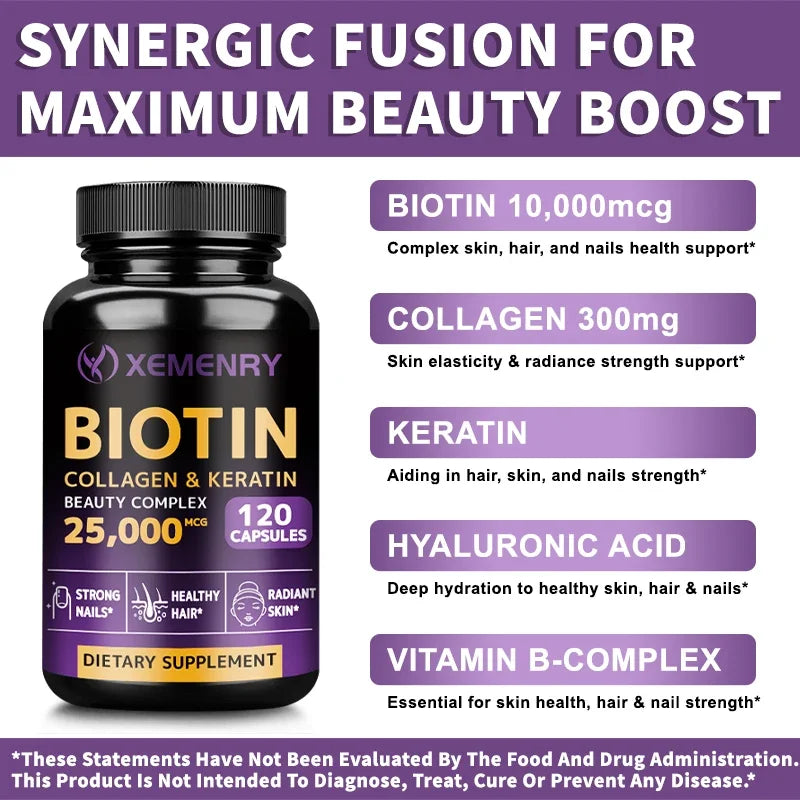 Biotin + Collagen + Keratin Capsules – 120 Count | Hair Growth, Strong Nails & Joint Support