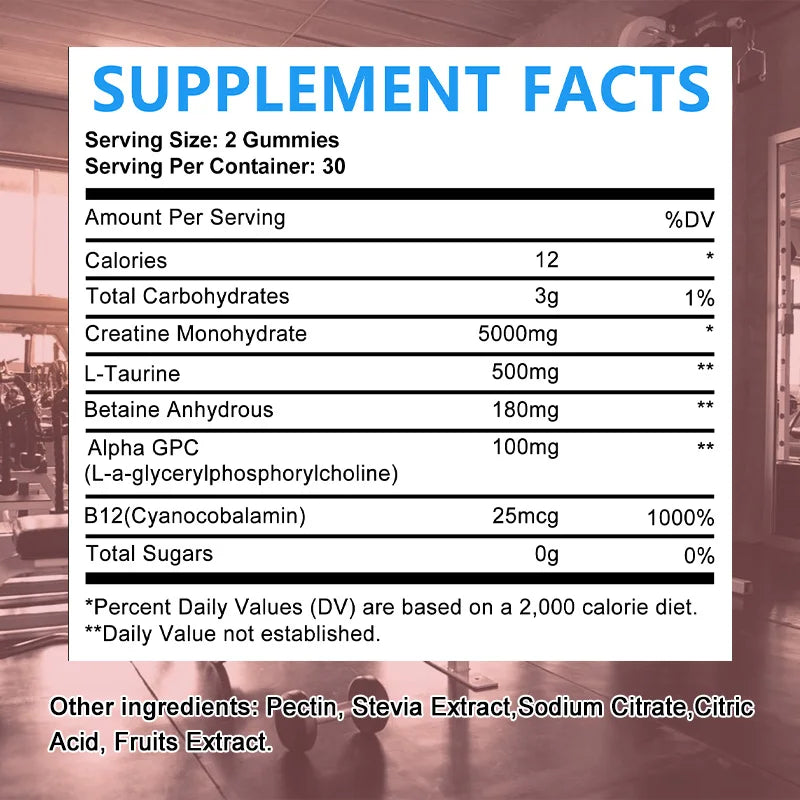 Creatine Monohydrate Gummies - Pre/post Workout, Fitness, Strength, Muscle Building Provide Energy Supplements
