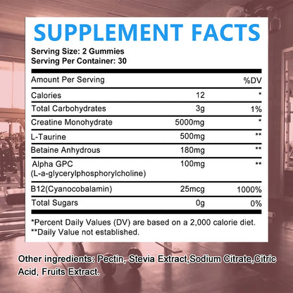 Creatine Monohydrate Gummies - Pre/post Workout, Fitness, Strength, Muscle Building Provide Energy Supplements