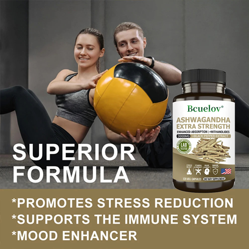 Ashwagandha 3000mg with Black Pepper – Stress Relief, Sleep & Immune Support | Vegan & Gluten-Free