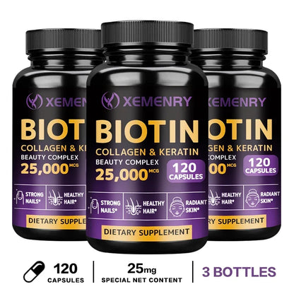 Biotin + Collagen + Keratin Capsules – 120 Count | Hair Growth, Strong Nails & Joint Support