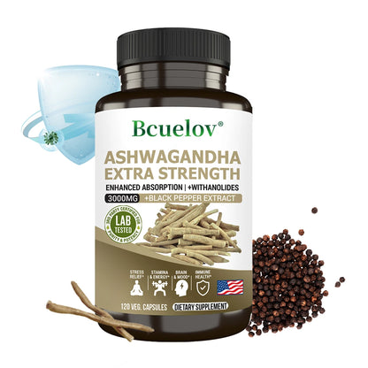 Ashwagandha 3000mg with Black Pepper – Stress Relief, Sleep & Immune Support | Vegan & Gluten-Free