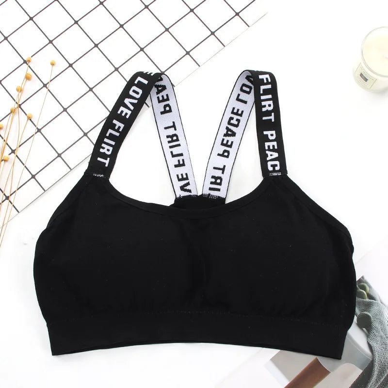 Women Letter Strap Sports Bra Sexy Seamless Fitness Underwear Elastic Slim Crop Top Breathable Push Up Yoga Vest Sportswear