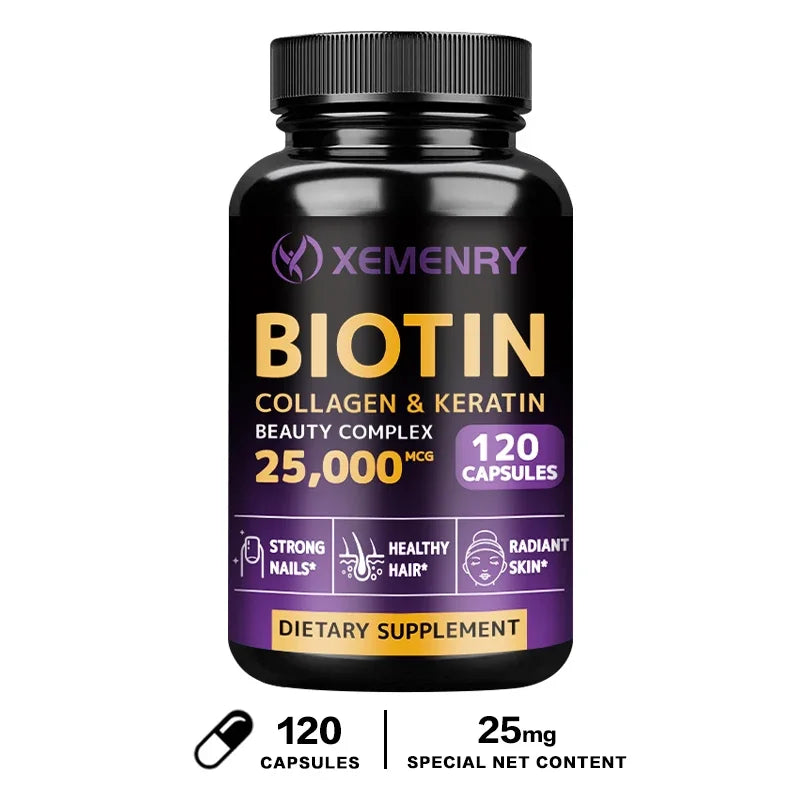 Biotin + Collagen + Keratin Capsules – 120 Count | Hair Growth, Strong Nails & Joint Support