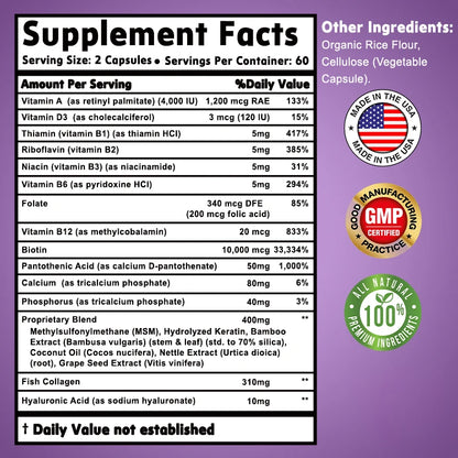 Biotin + Collagen + Keratin Capsules – 120 Count | Hair Growth, Strong Nails & Joint Support