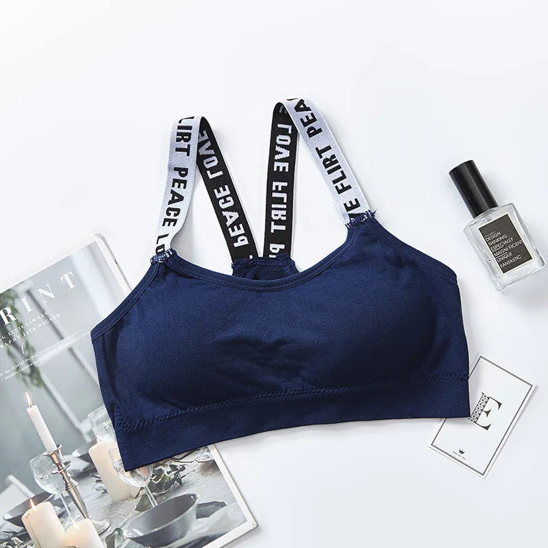 Women Letter Strap Sports Bra Sexy Seamless Fitness Underwear Elastic Slim Crop Top Breathable Push Up Yoga Vest Sportswear