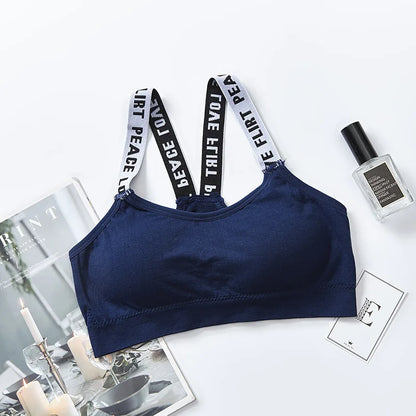 Women Letter Strap Sports Bra Sexy Seamless Fitness Underwear Elastic Slim Crop Top Breathable Push Up Yoga Vest Sportswear