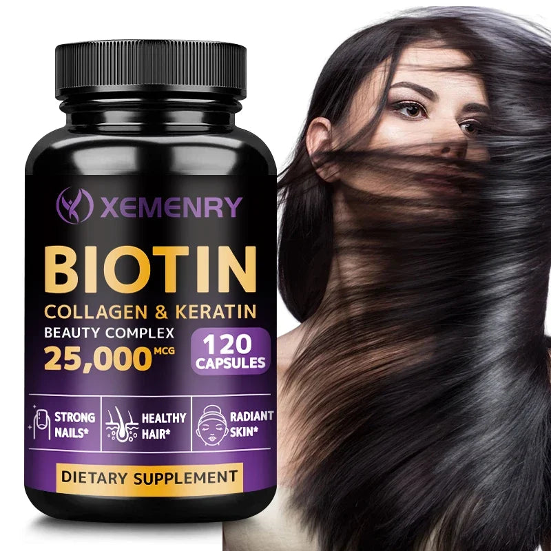 Biotin + Collagen + Keratin Capsules – 120 Count | Hair Growth, Strong Nails & Joint Support