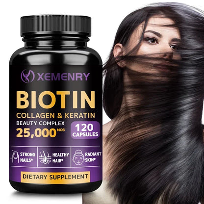 Biotin + Collagen + Keratin Capsules – 120 Count | Hair Growth, Strong Nails & Joint Support