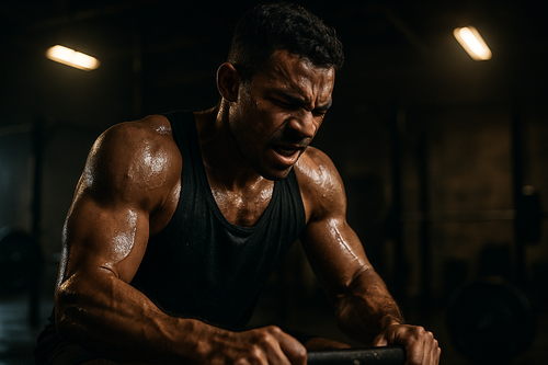 person excersising and sweating dark gym